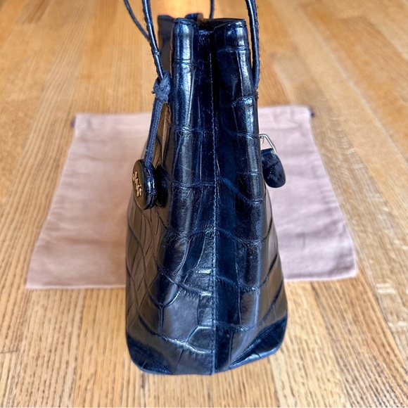 Monsac Black Crocodile-Embossed Genuine Leather Handbag with Shoulder Handles - Picture 10 of 15